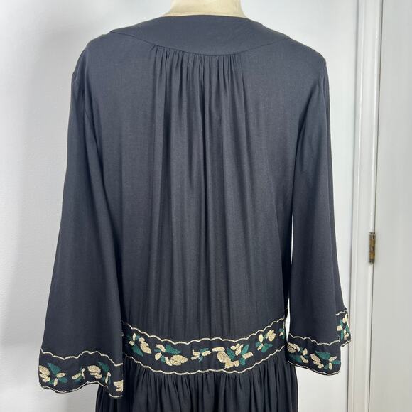 World Market NWT Dress Embroidered Dark Romantic Black/Gold Boho Flowy Size S/M - Picture 8 of 16